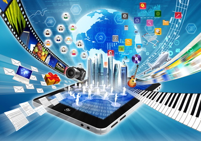 Digital Carnival Conceptual image about how a smartphone or a tablet computer with internet open a virtual door to worldwide information and multimedia sharing.